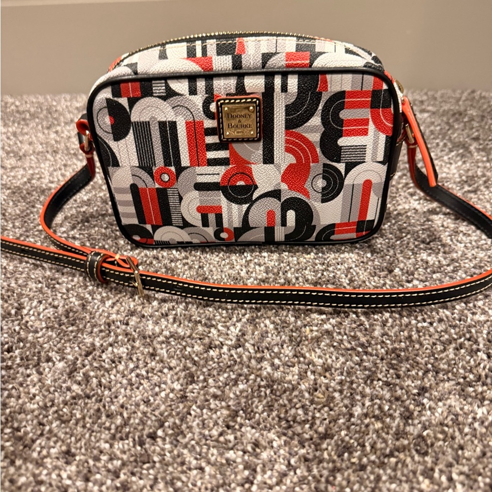 Dooney & Bourke Black, Red, and White Geometric Crossbody Bag